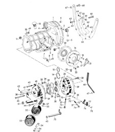 Transmission case with Transmission suspension for Tunnel transmission (Model: 716/0/1/2/3, 716/4/5)  356, 356A 1950-1959