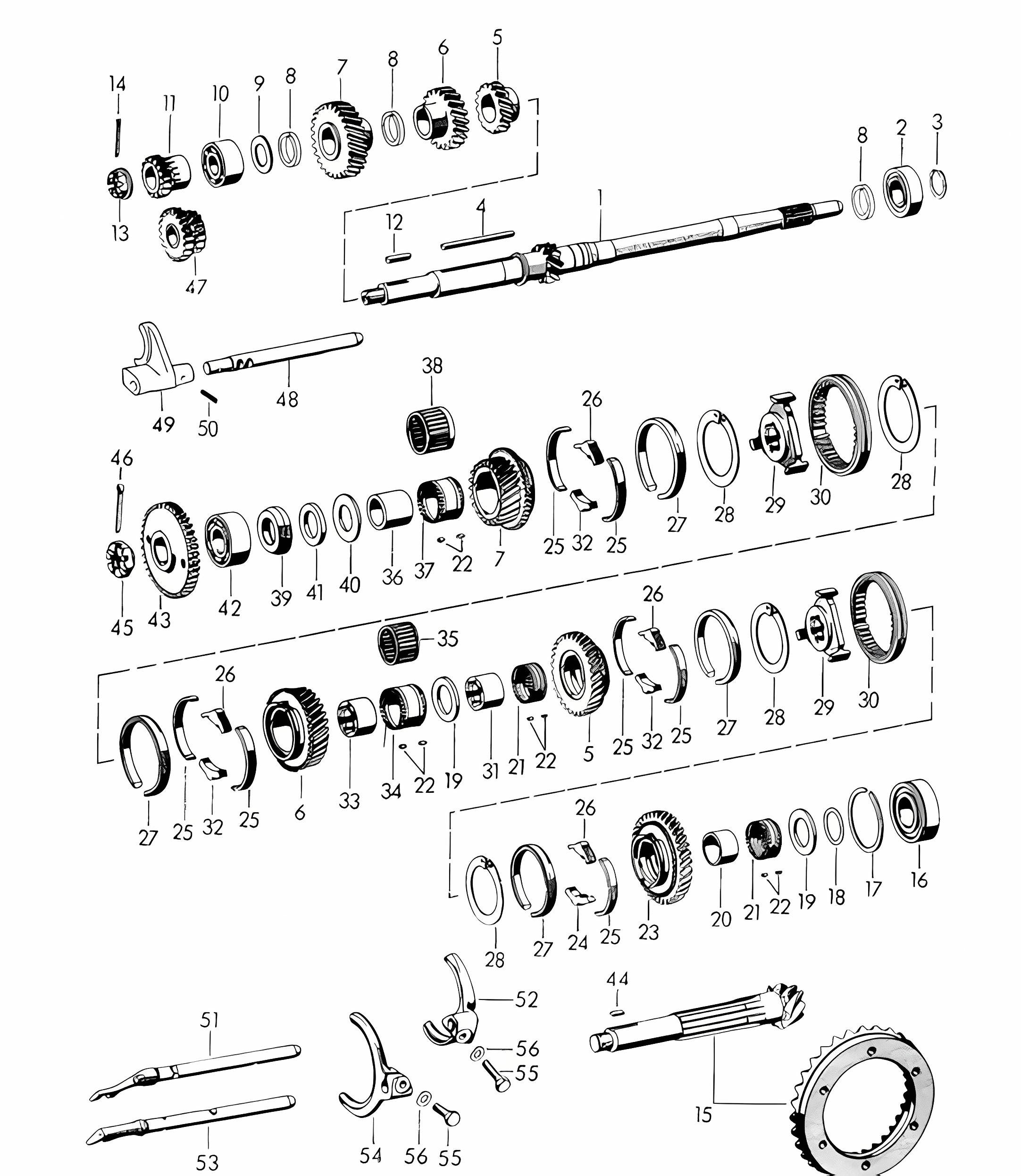Gears and shafts for Transmission (Model: 716/0/1/2/3, 716/4/5) 356, 356A 1950-1959