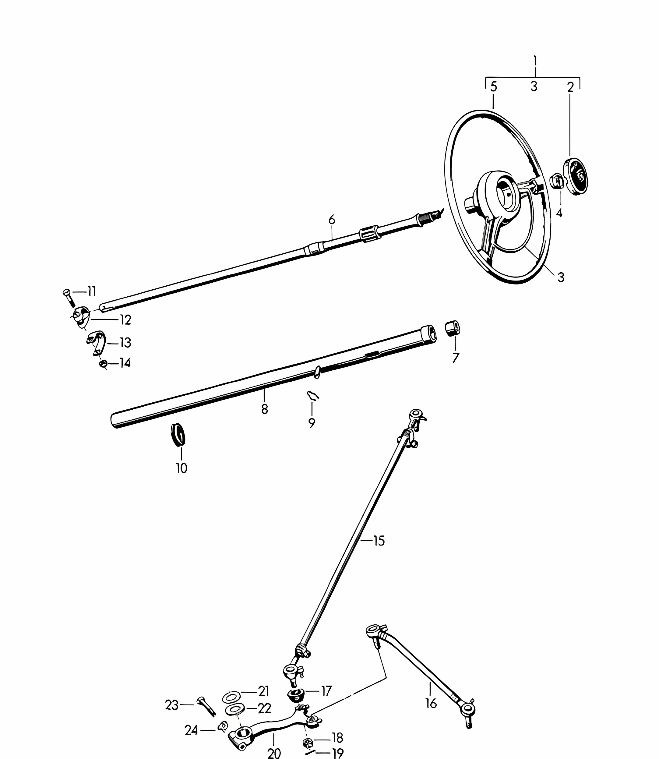 Steering wheel / Steering shaft / Tie rod / and Steering arm  356 1950-1955 