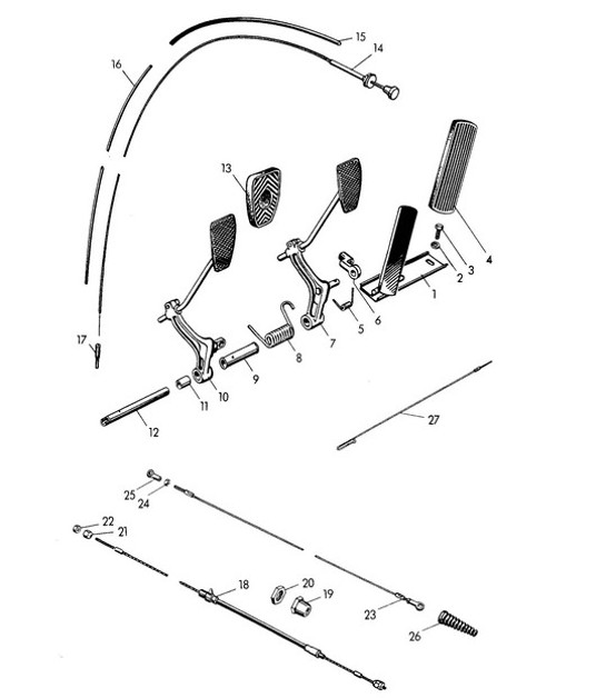Diagram 702-000 Porsche Boxster GTS 718 2.5L Manual (365 Bhp) 05/2017>> Hendelsysteem, pedaalcluster 