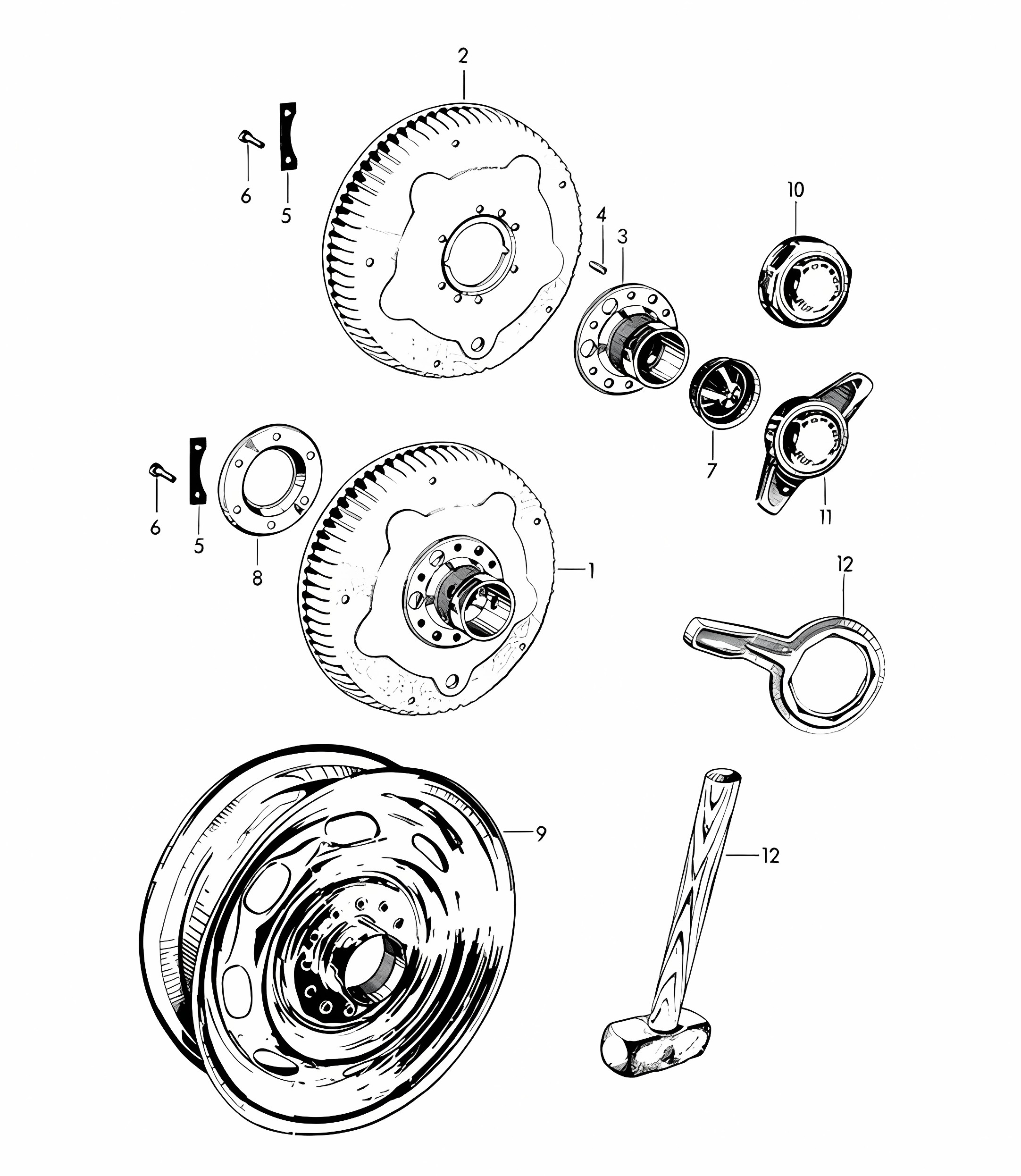Perforated disc wheel / Central locking with Mounting parts (Model: 1600 /S/S90)  356B / 356C 1960-1965