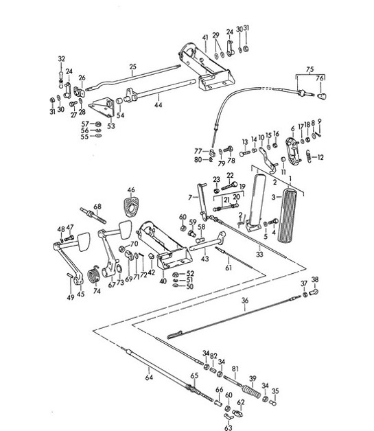 Diagram 702-000 Porsche Cayman 987C / 981C (2005-2016) Sistema a leva manuale, gruppo pedali 