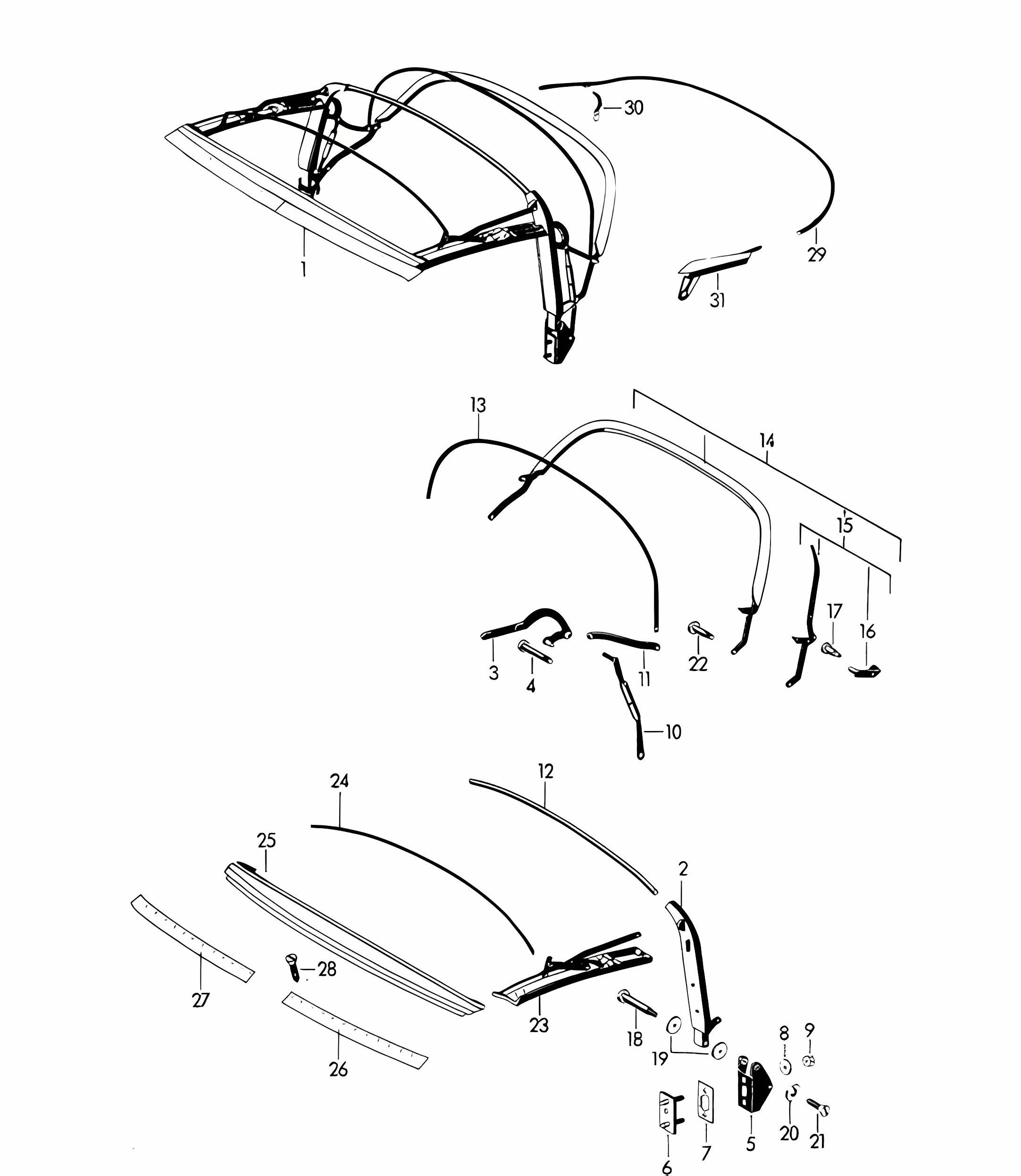 Convertible top frame (Model: CABRIO) 356B / 356C 1960-65