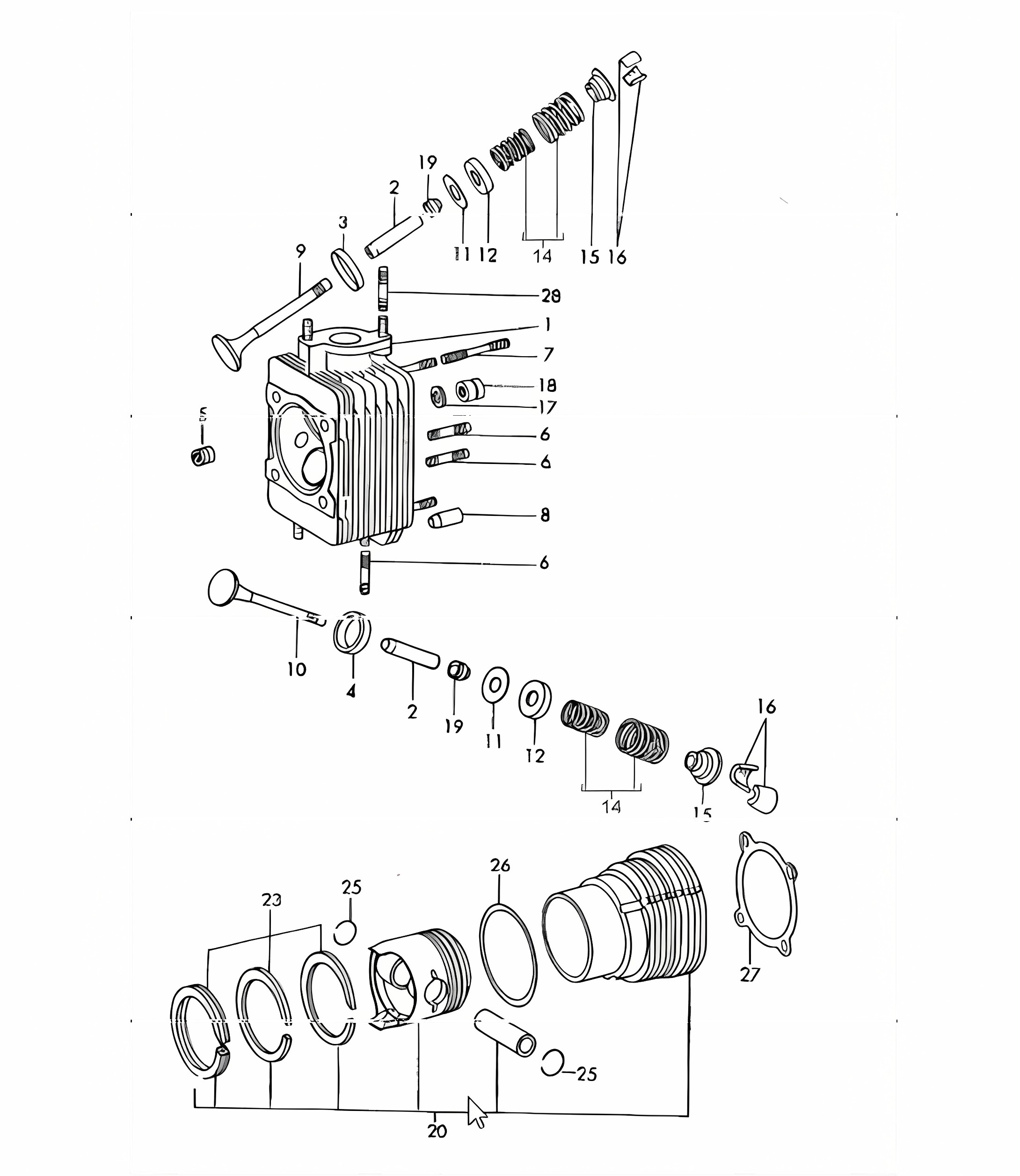 cylinder head, cylinder with piston 911 1965-69
