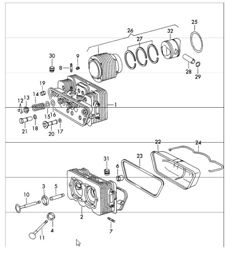 cylinder head, cylinder with piston 912 1965-69