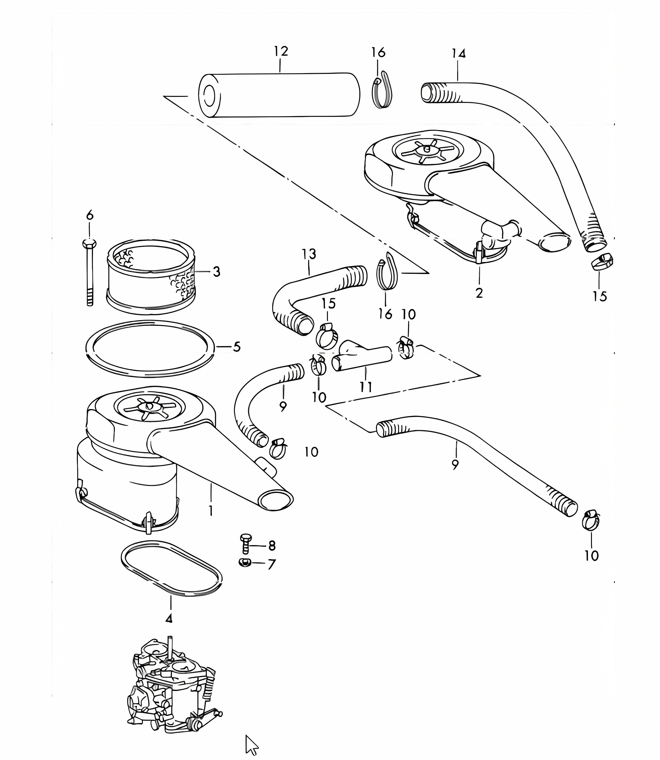 damper filter 2. version - KNECHT - not for (S) + (D) engine number: M 074 2480 >>,  for (S) + (D) engine number: M 083 1749 >> and for (F) (I).  912 TARGA UPTO 1968
