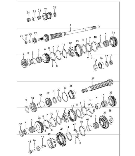 gears and shafts 5-speed transmission 911 1965-69