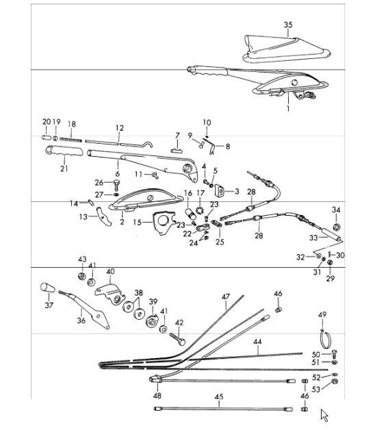 Diagram 701-05 Porsche 997 MK1 Carrera 4 3.6L 2005-08 Hand Lever System, Pedal Cluster 