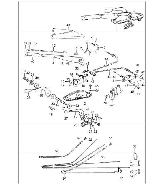 Diagram 701-10 Porsche 997 MK1 Carrera 4 3.6L 2005-08 Hand Lever System, Pedal Cluster 