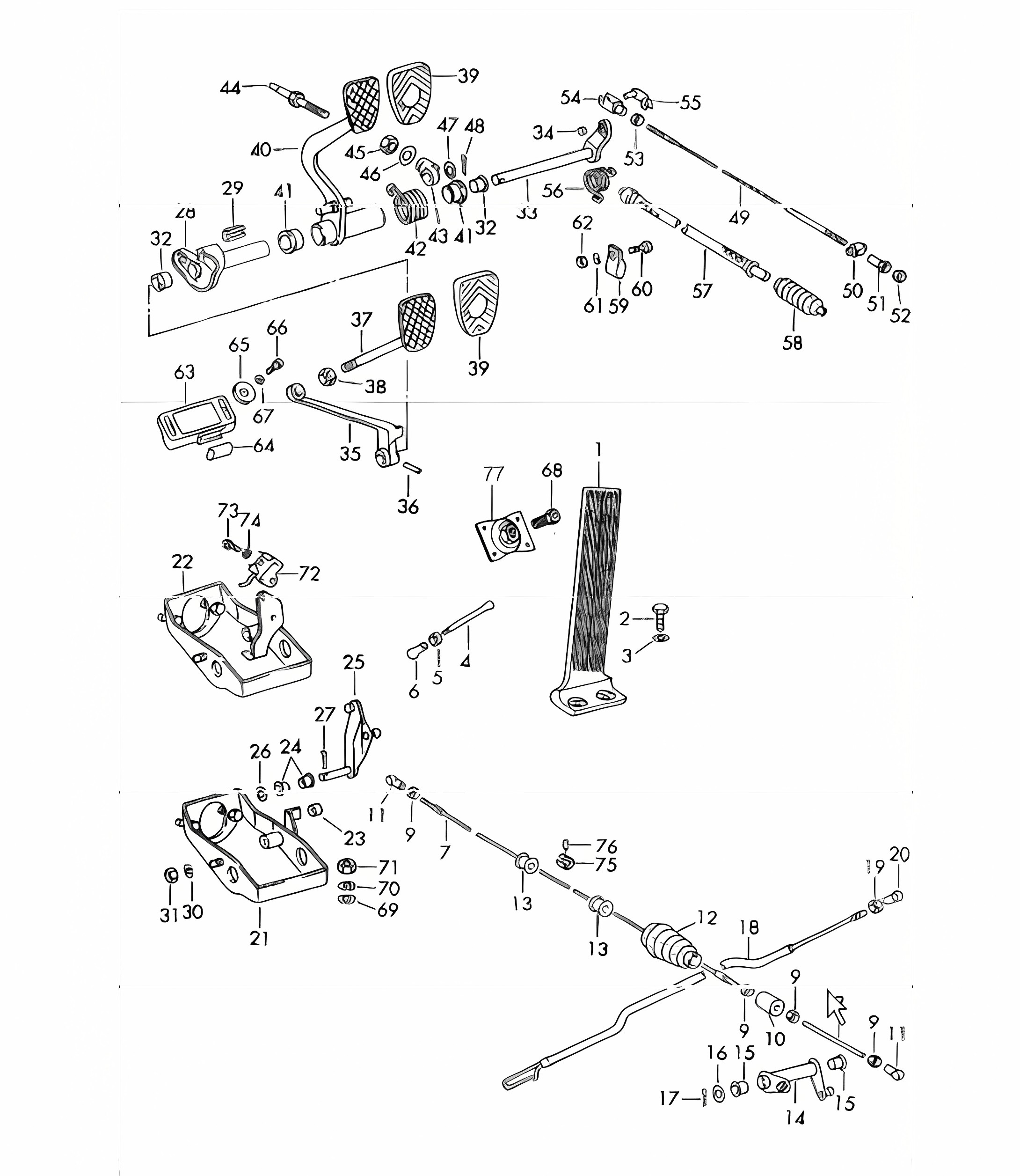 pedals for Left-Hand Drive cars with manual transmission 911 1965-69