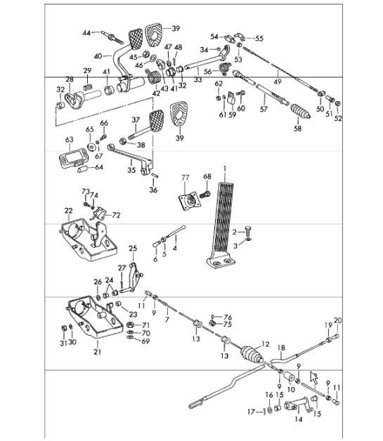 Diagram 702-00 Porsche 991 (911) MK2 2016-2019 Hendelsysteem, pedaalcluster 
