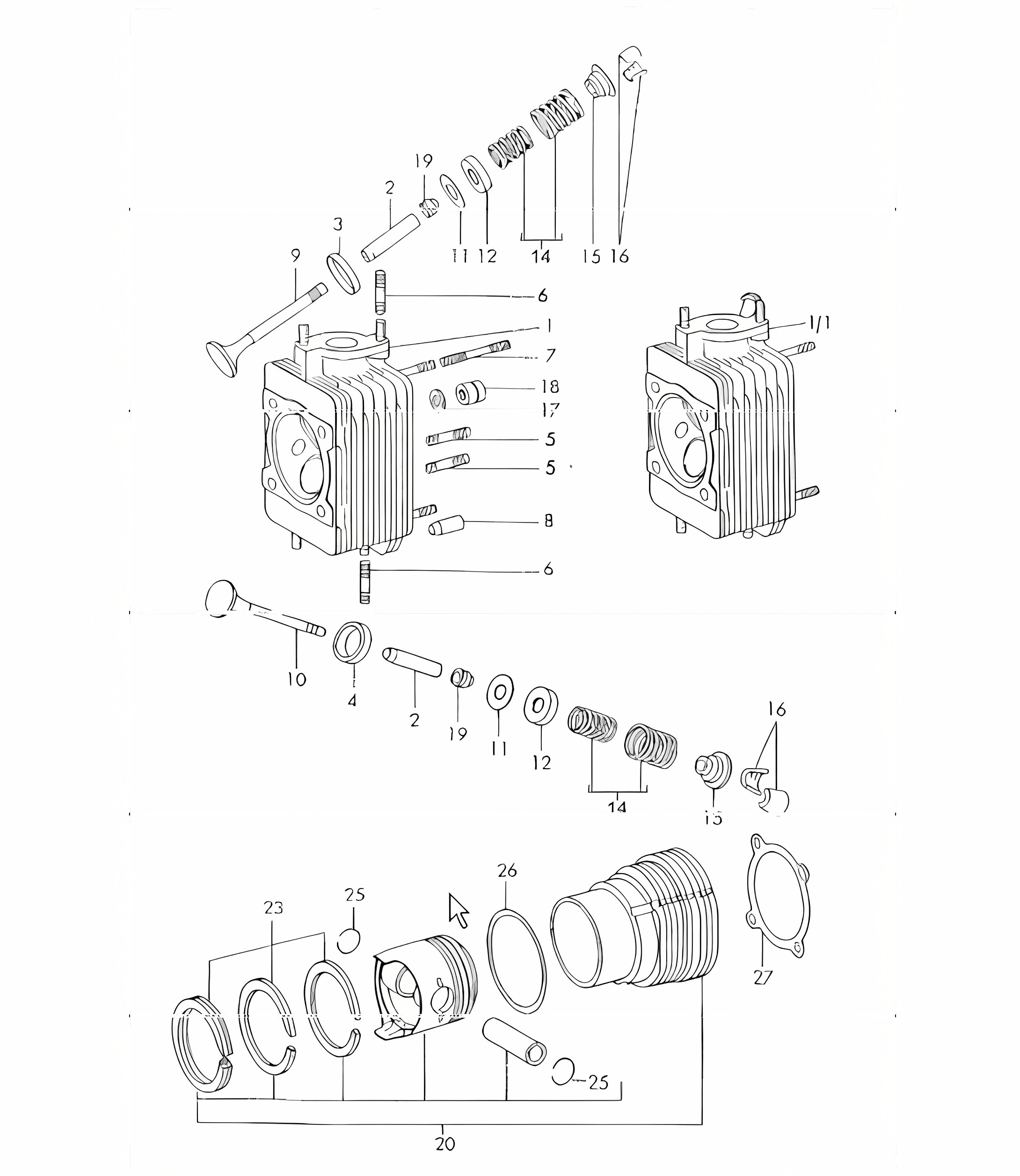 cylinder head, cylinder with piston 911 1972 ONWARDS
