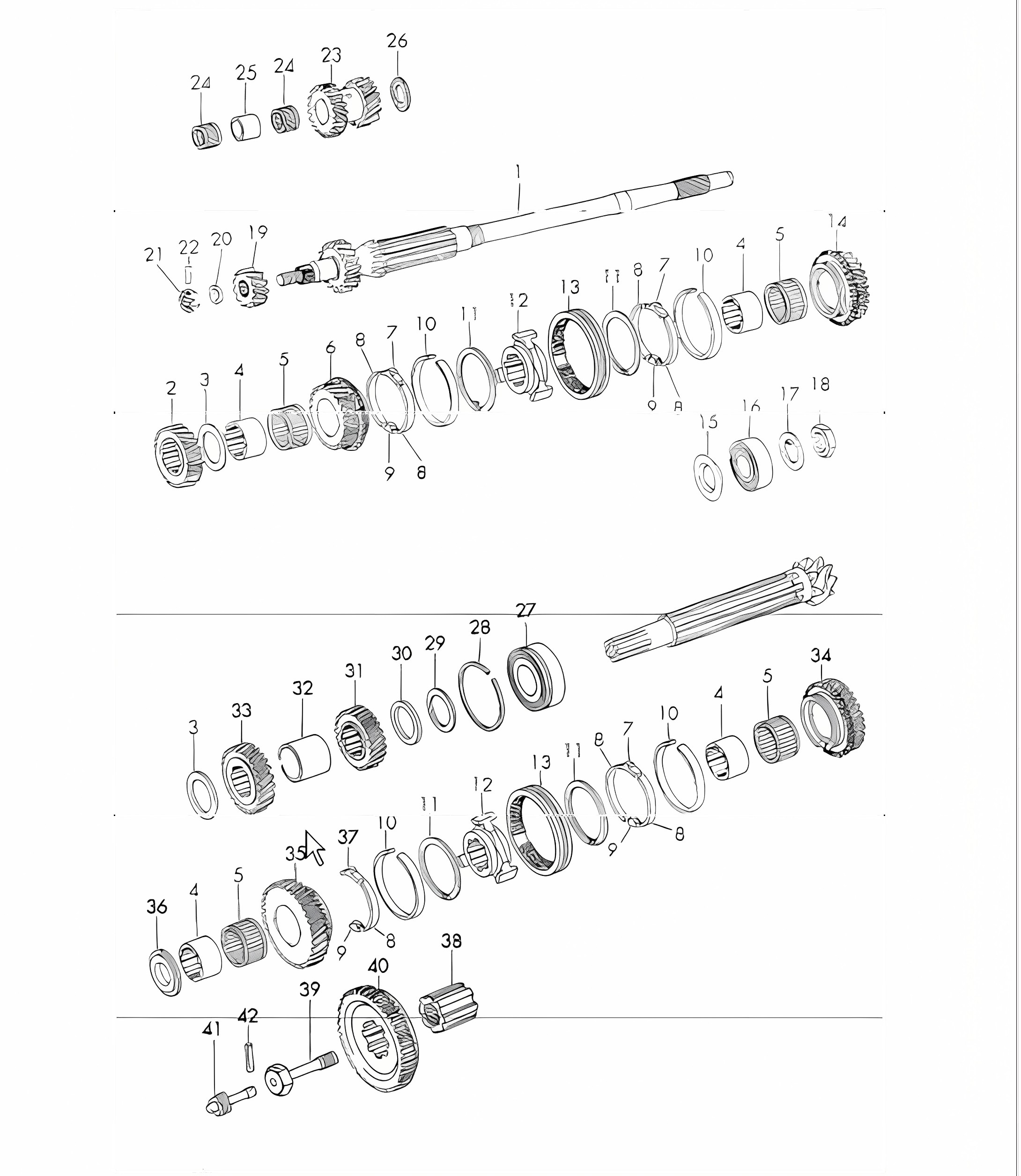 Gears and shafts 4-speed transmission for 911 E/S UPTO 1970 and 911 T UPTO 1971