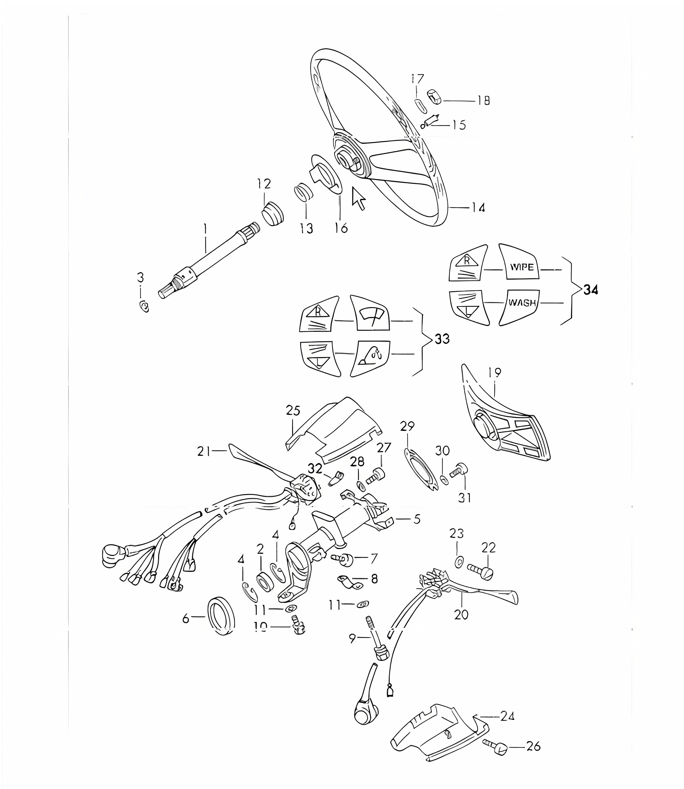 Steering shaft, steering wheel steering, column switch 911 1970-73