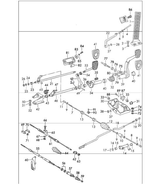 Diagram 702-05 Porsche 911 & 912 (1965-1989) Hendelsysteem, pedaalcluster 