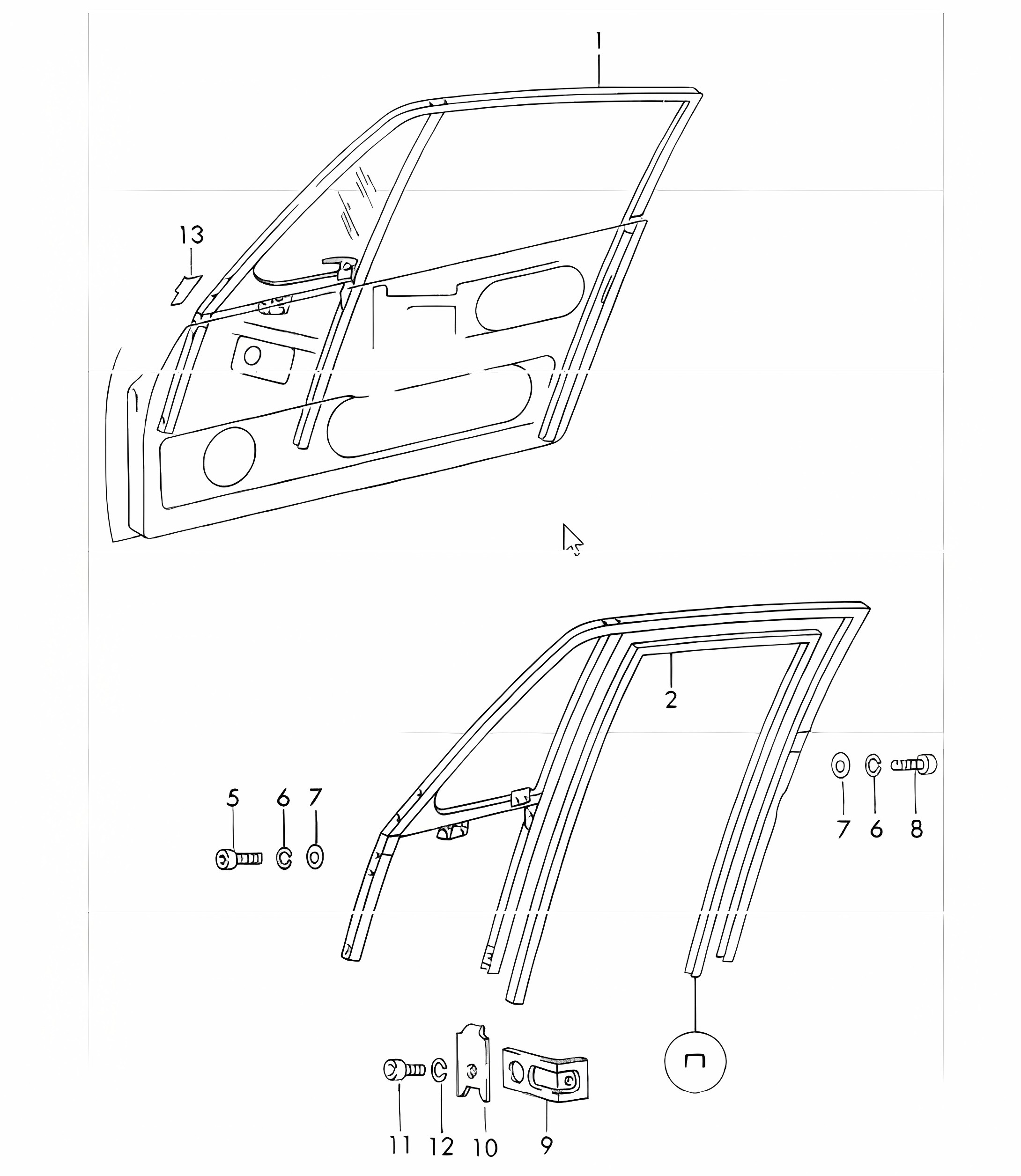 Door glass frame 911 1970-73 COUPE