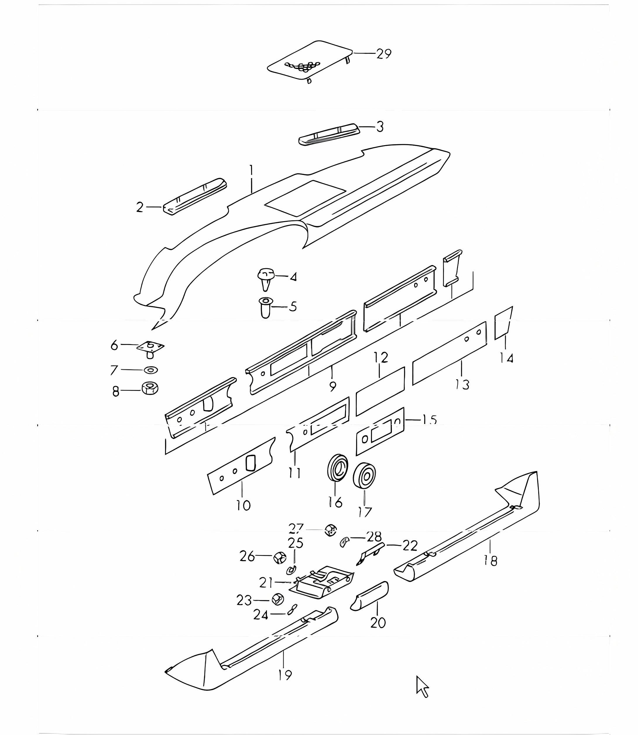 Dashboard trim with ashtray and trim cover  911 1970-73