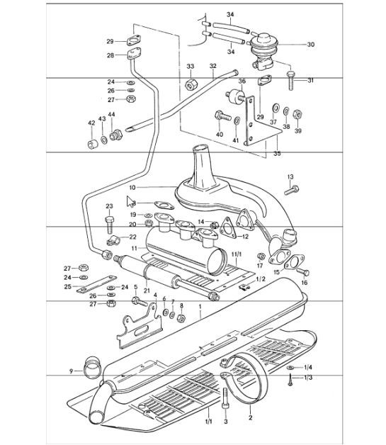 Diagram 202-20 Porsche 996 (911) (1997-2005) Brandstofsysteem, uitlaatsysteem