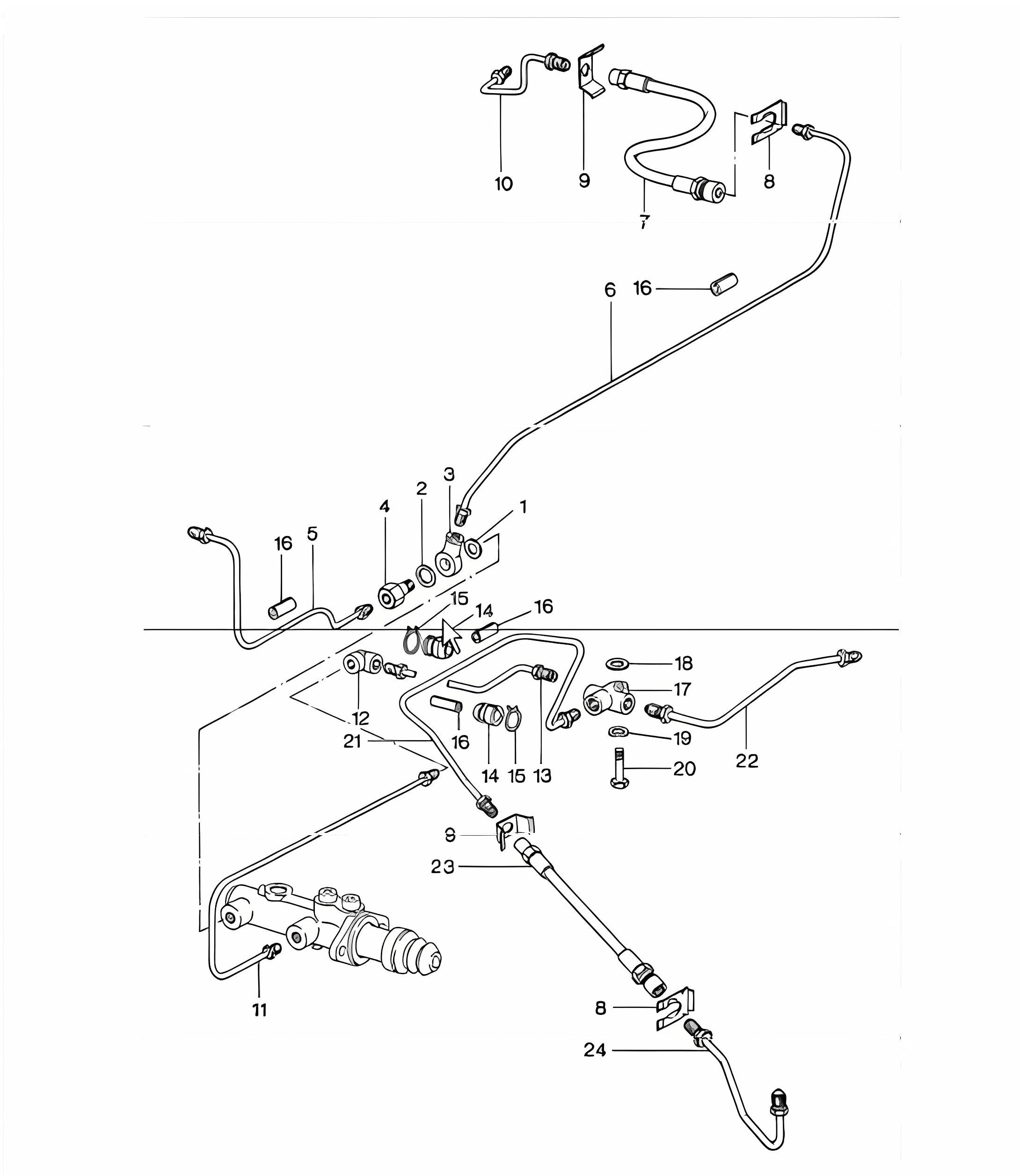Brake lines for cars without brake booster 911 1974-77