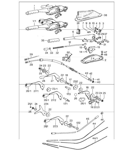 Diagram 701-05 Porsche 997 MK1 Carrera 4 3.6L 2005-08 Hand Lever System, Pedal Cluster 