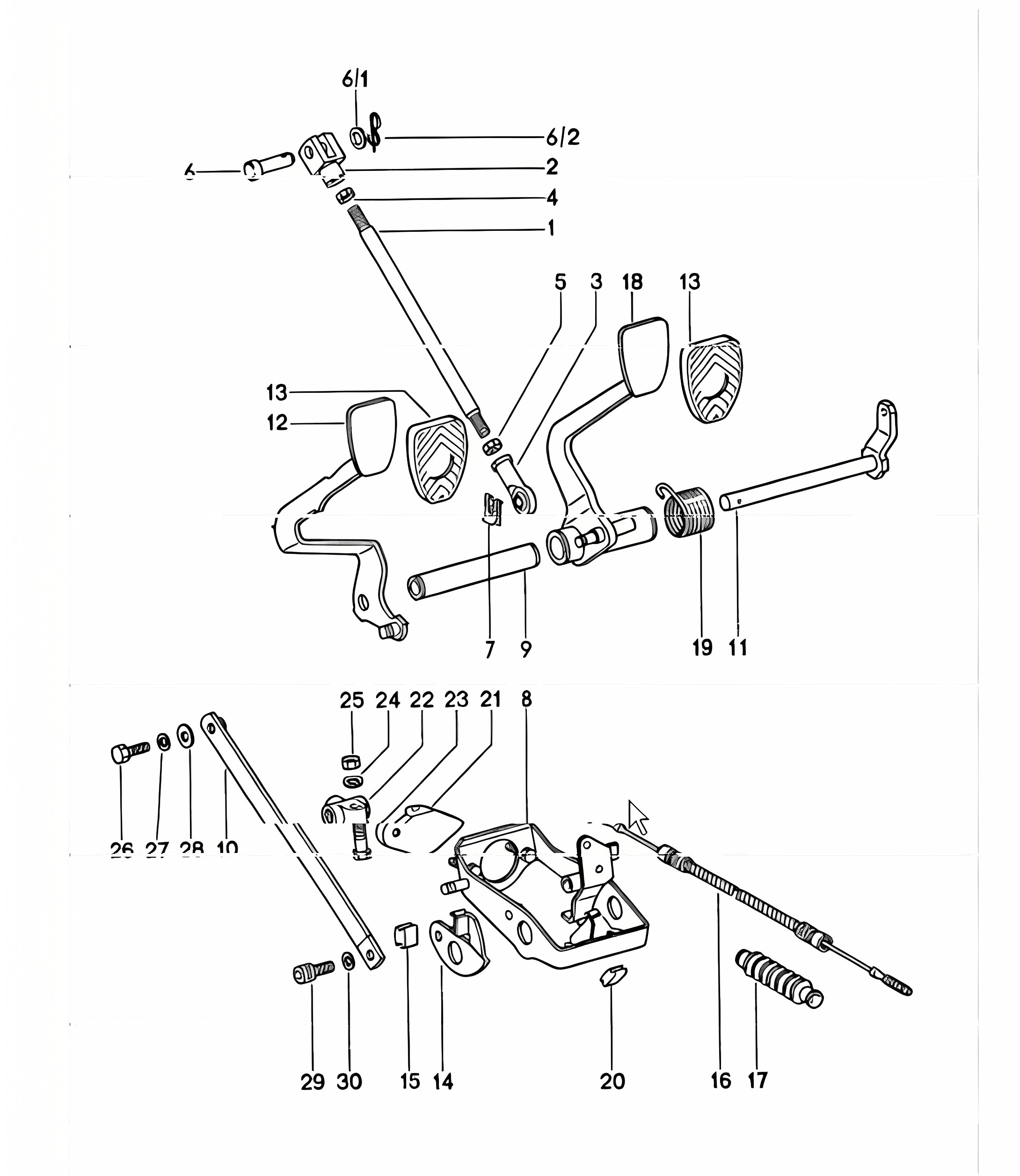 Pedals for cars with brake booster 911 1974-77