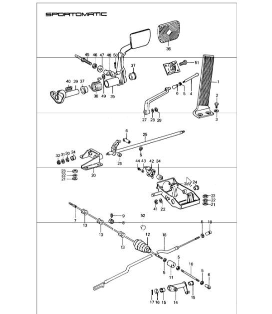 Diagram 702-20 Porsche 924 (1977-1988) Hendelsysteem, pedaalcluster 