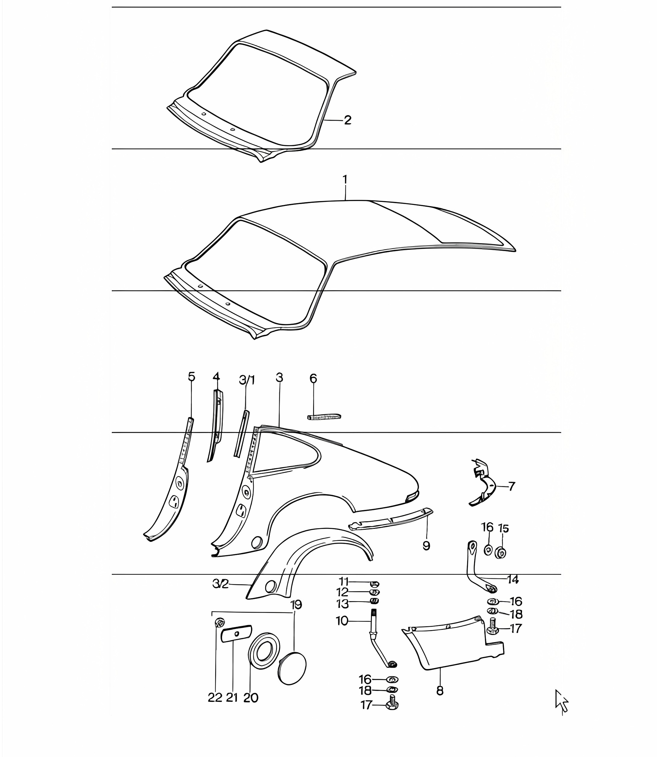 Exterior panelling rear (it is necessary to rework) 911 1974-77