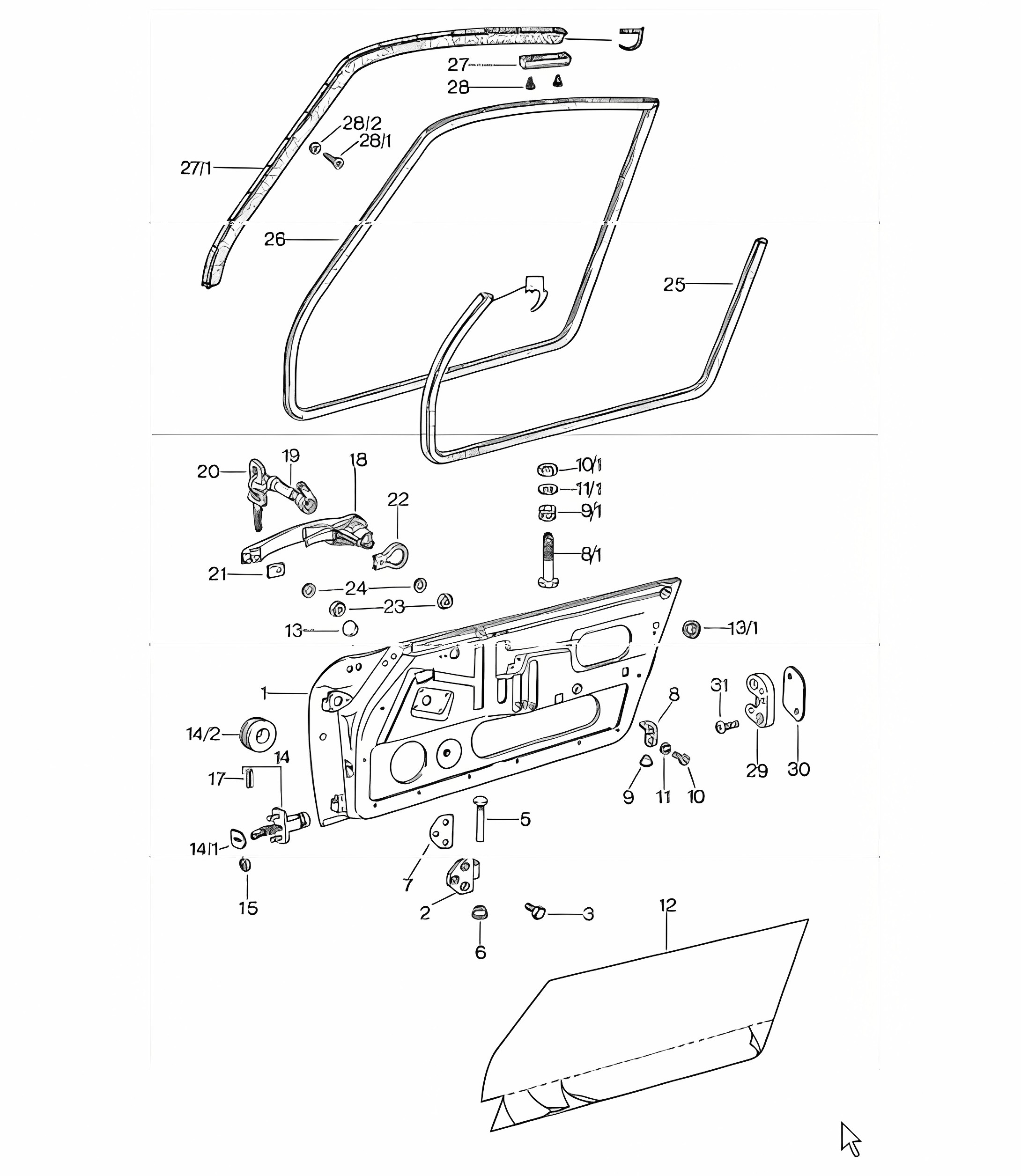 door with installation parts 911 1974-77