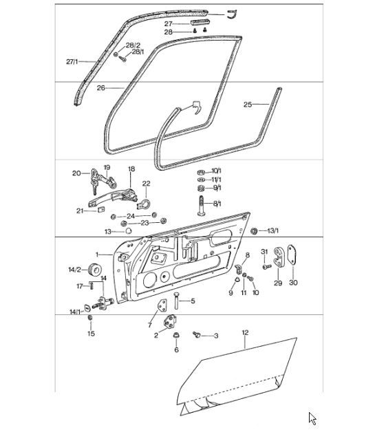 door with installation parts 911 1974-77