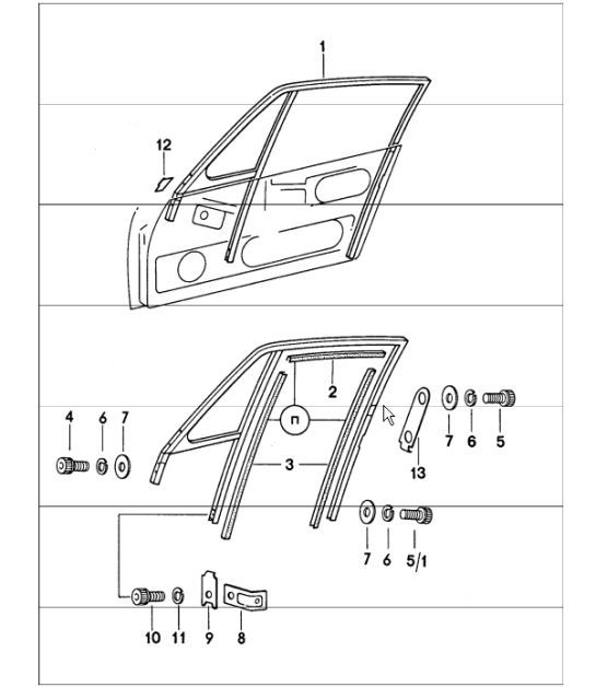 Door glass frame 911 1974-77  COUPE