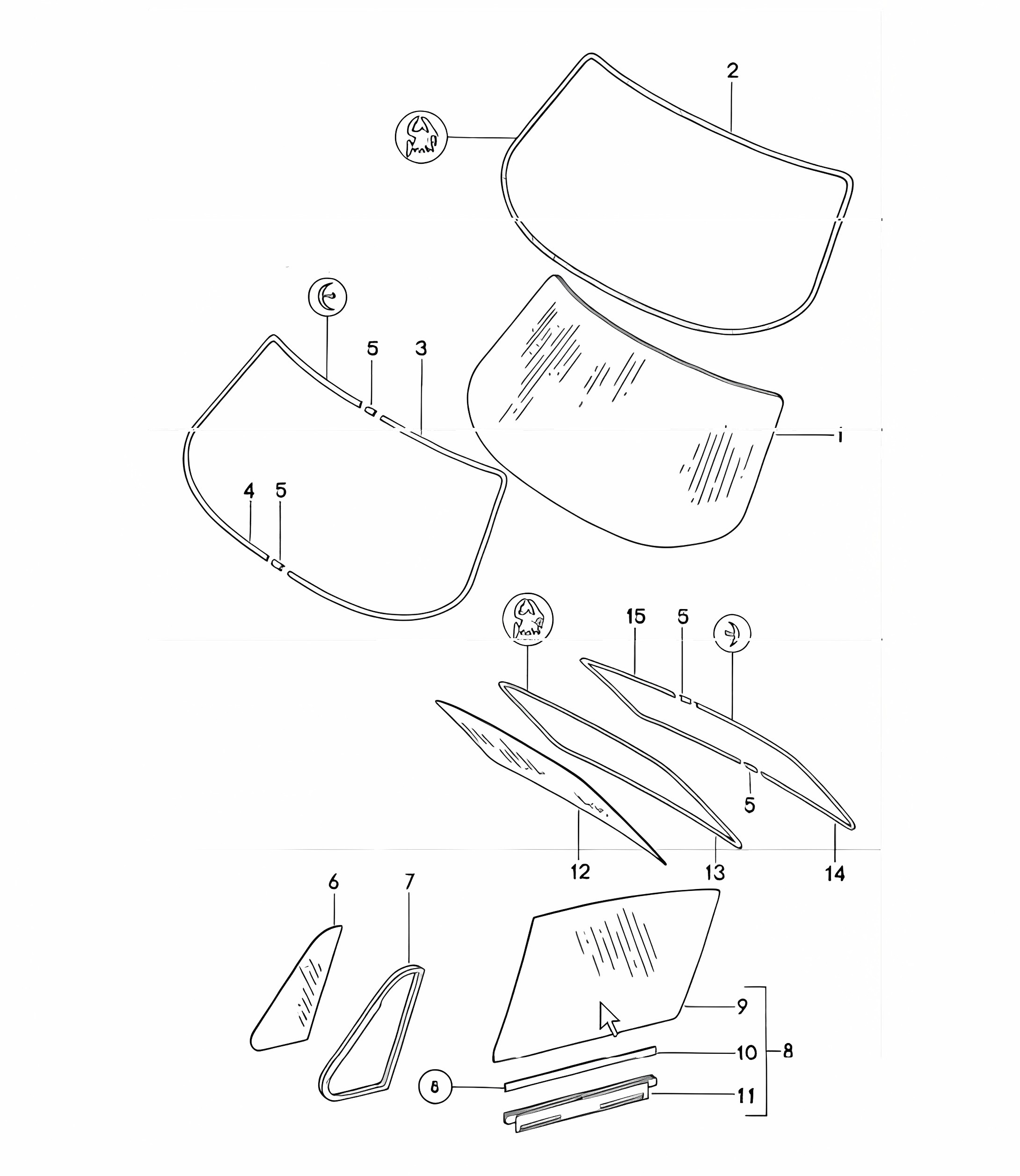 window glazing front rear 911 1974-77 COUPE