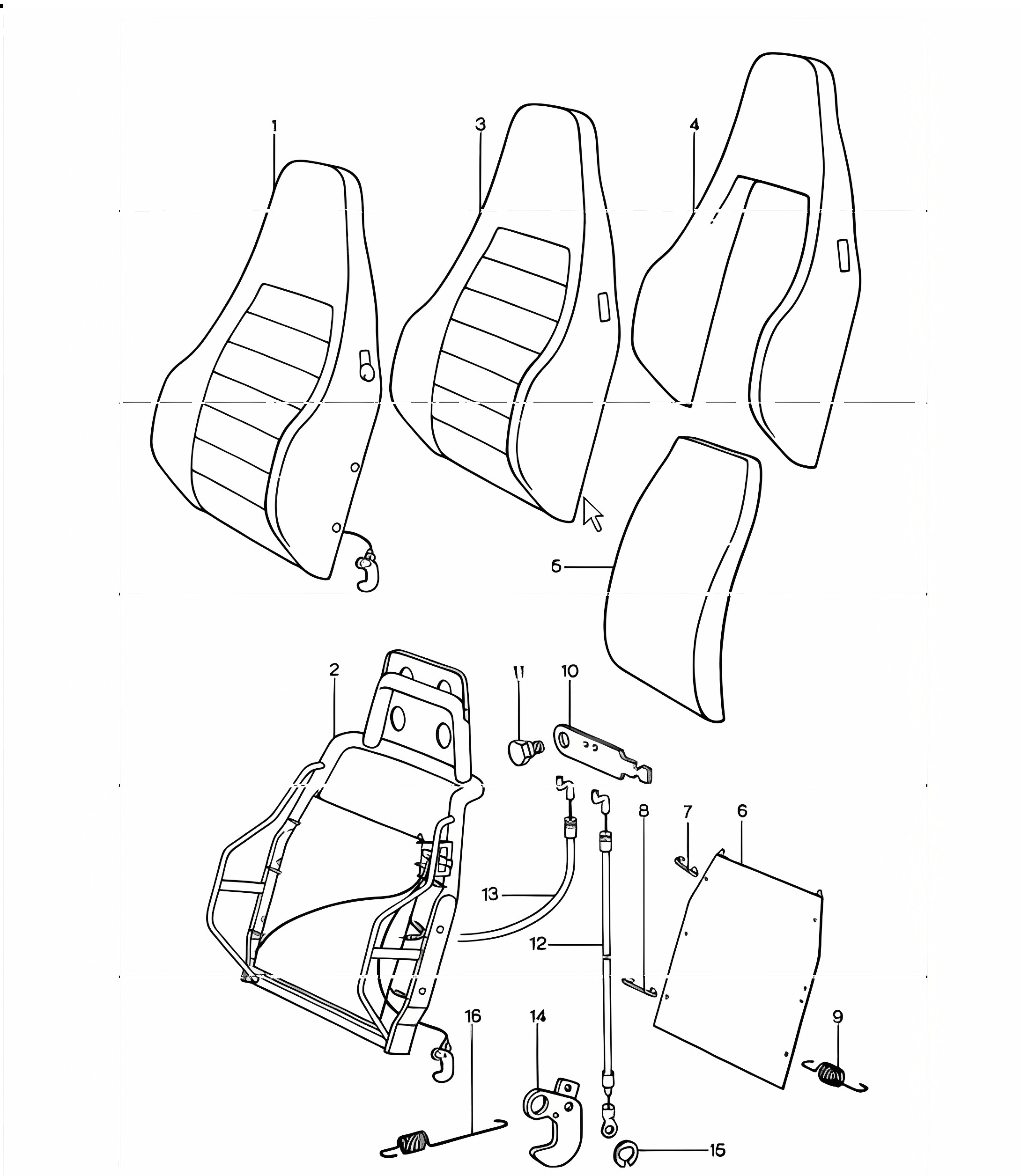 Sports seat backrest single parts 911 1974-77