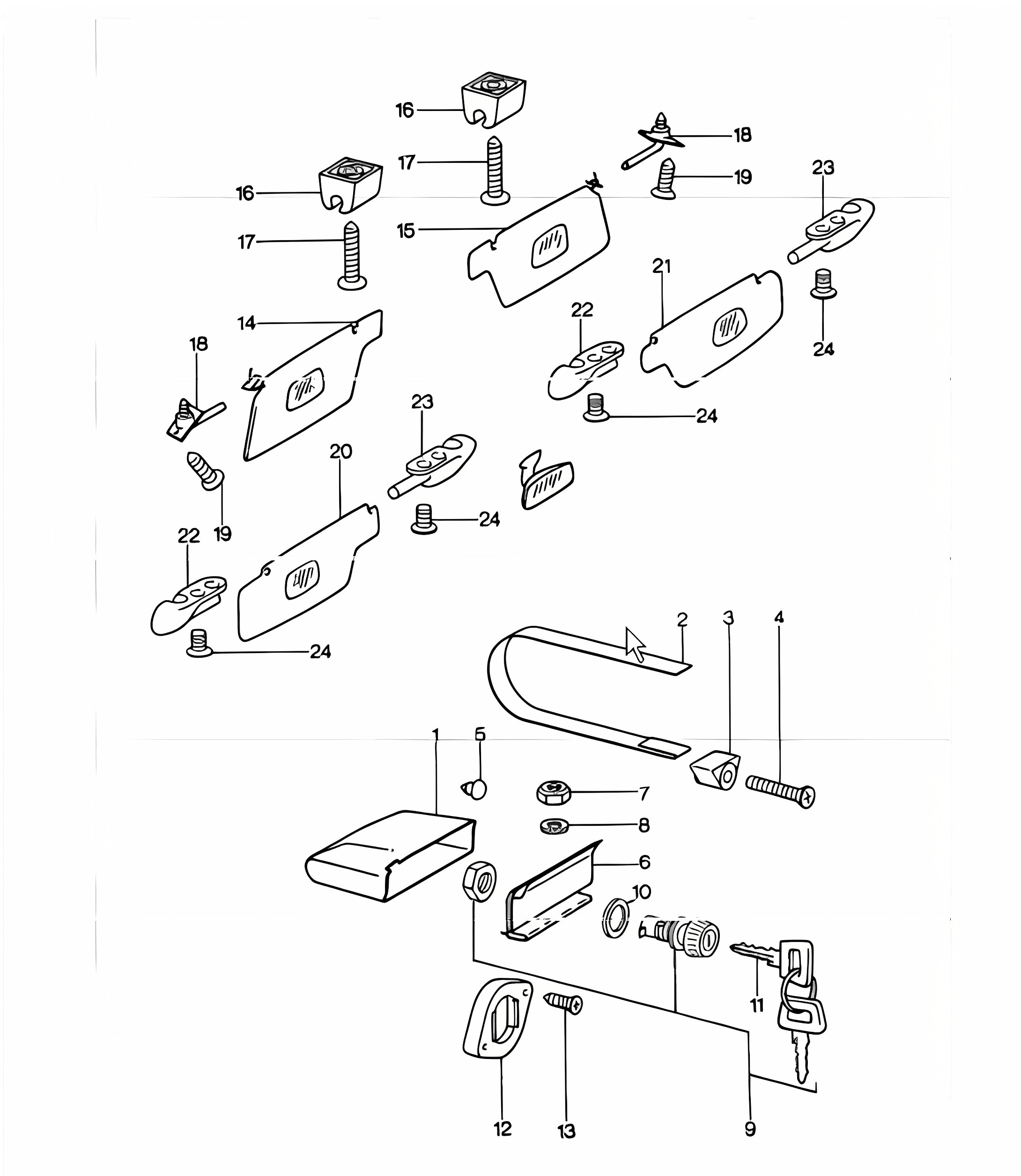 glove compartment, sun visor 911 1974-77