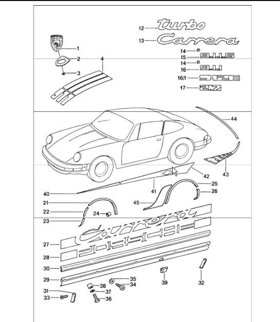 Decorative fittings 911 1974-77