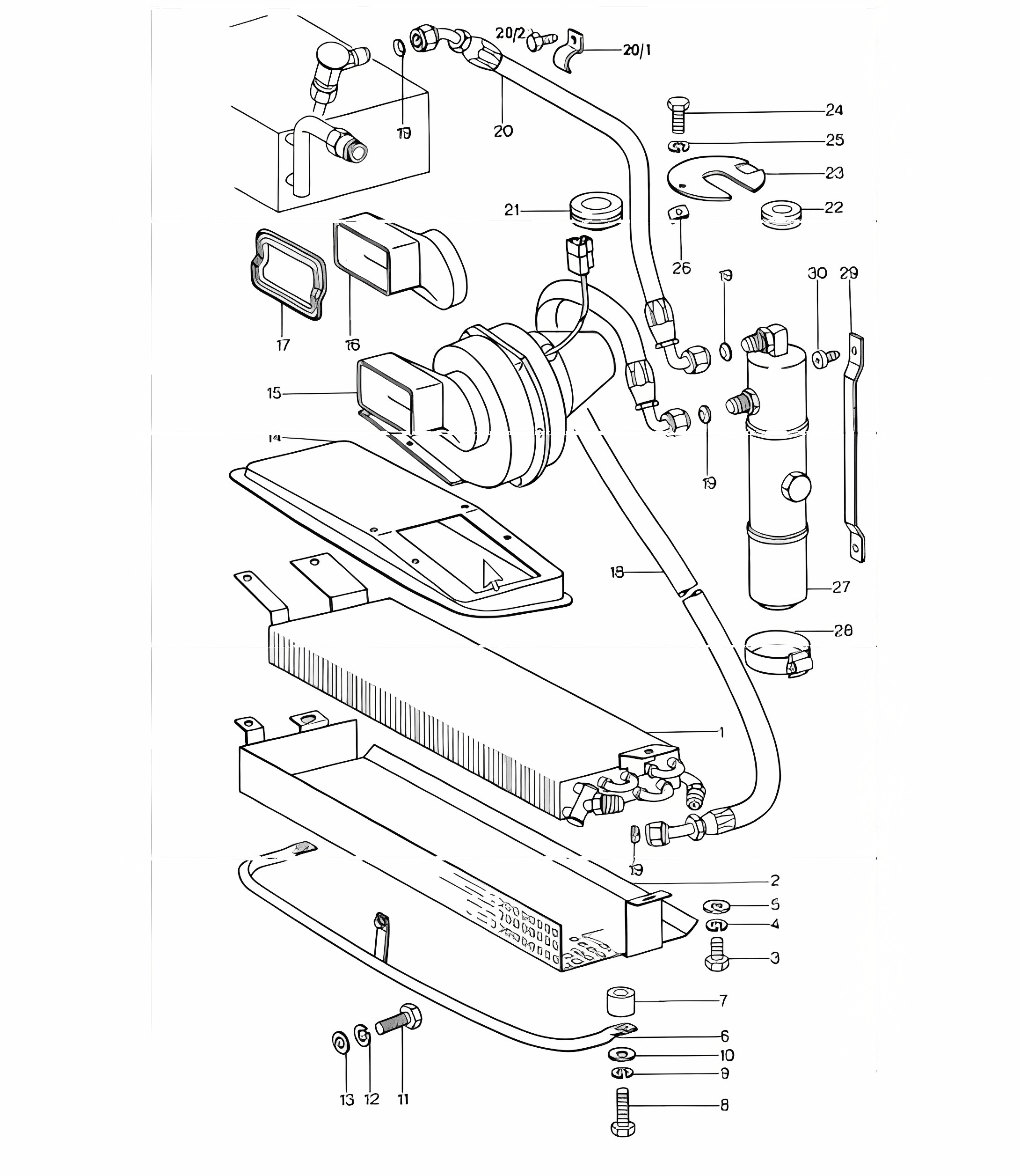 Air conditioner, condenser lines front 911 1974-77