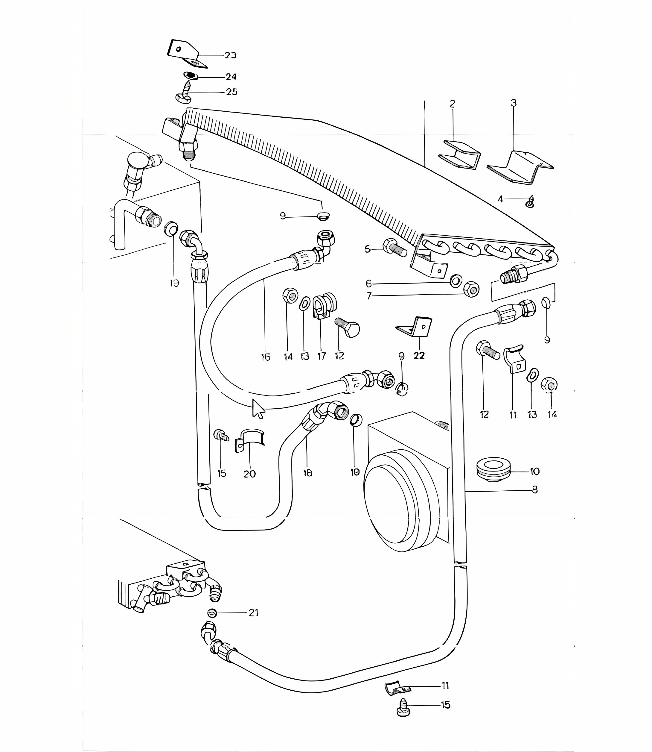 Air conditioner condenser lines rear 911 1974-77