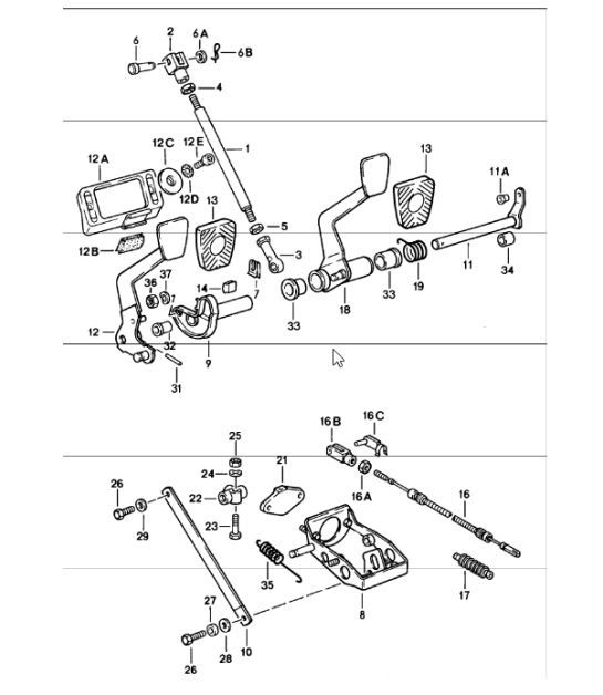 Diagram 702-05 Porsche 911 & 912 (1965-1989) Hand Lever System, Pedal Cluster 