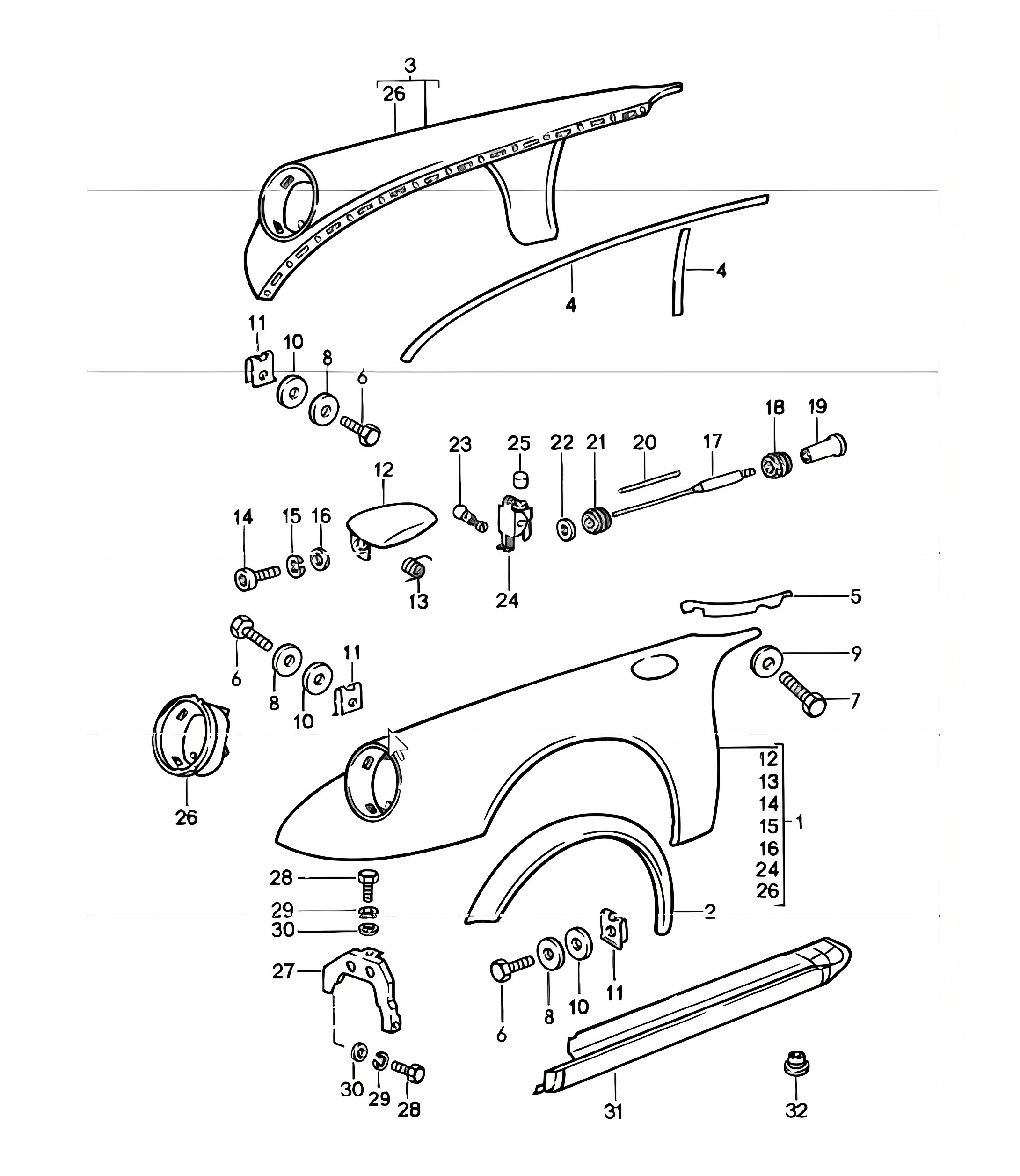 exterior panelling front 911 1978-83