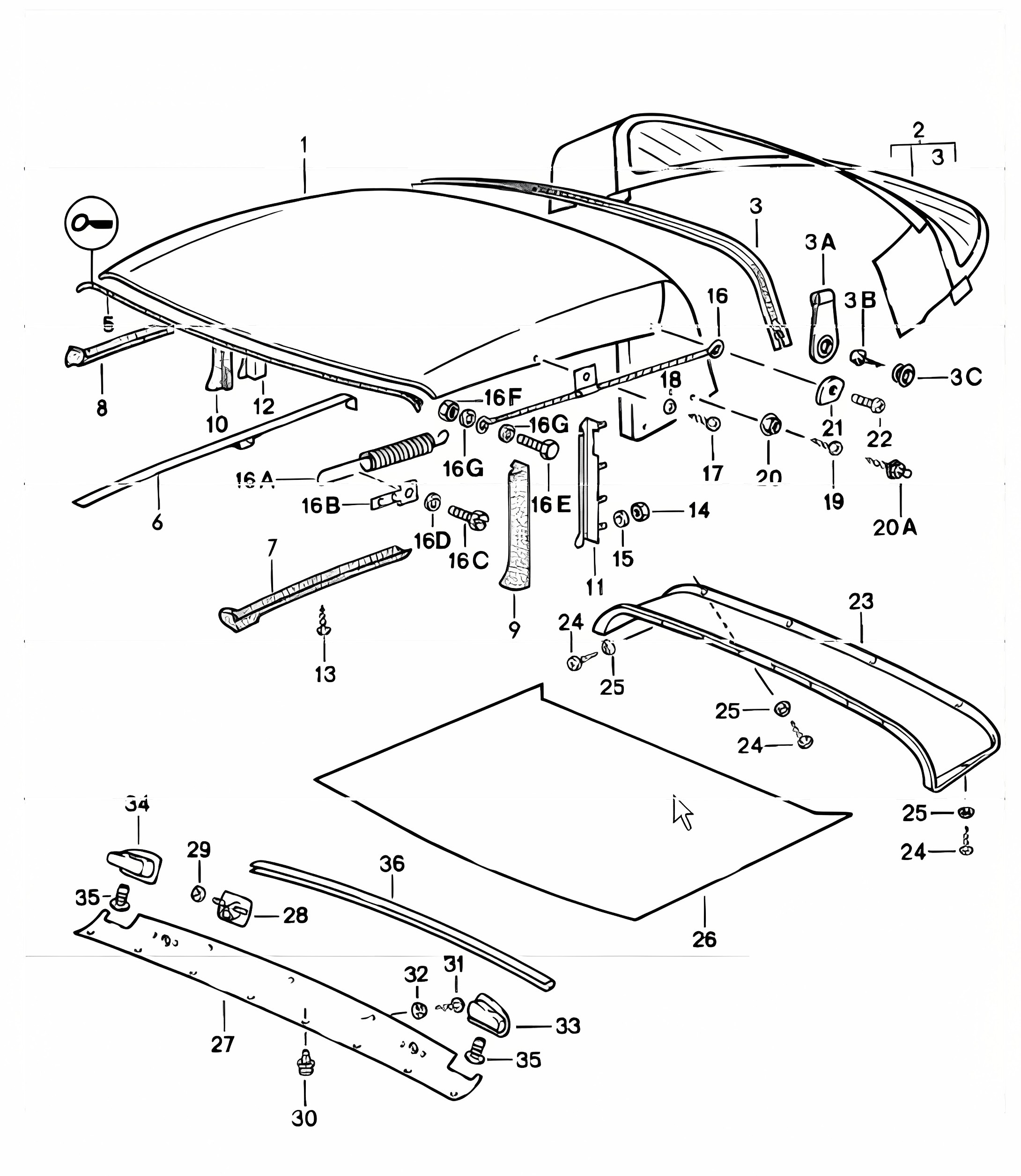 convertible top, seal, single parts 911 1978-83