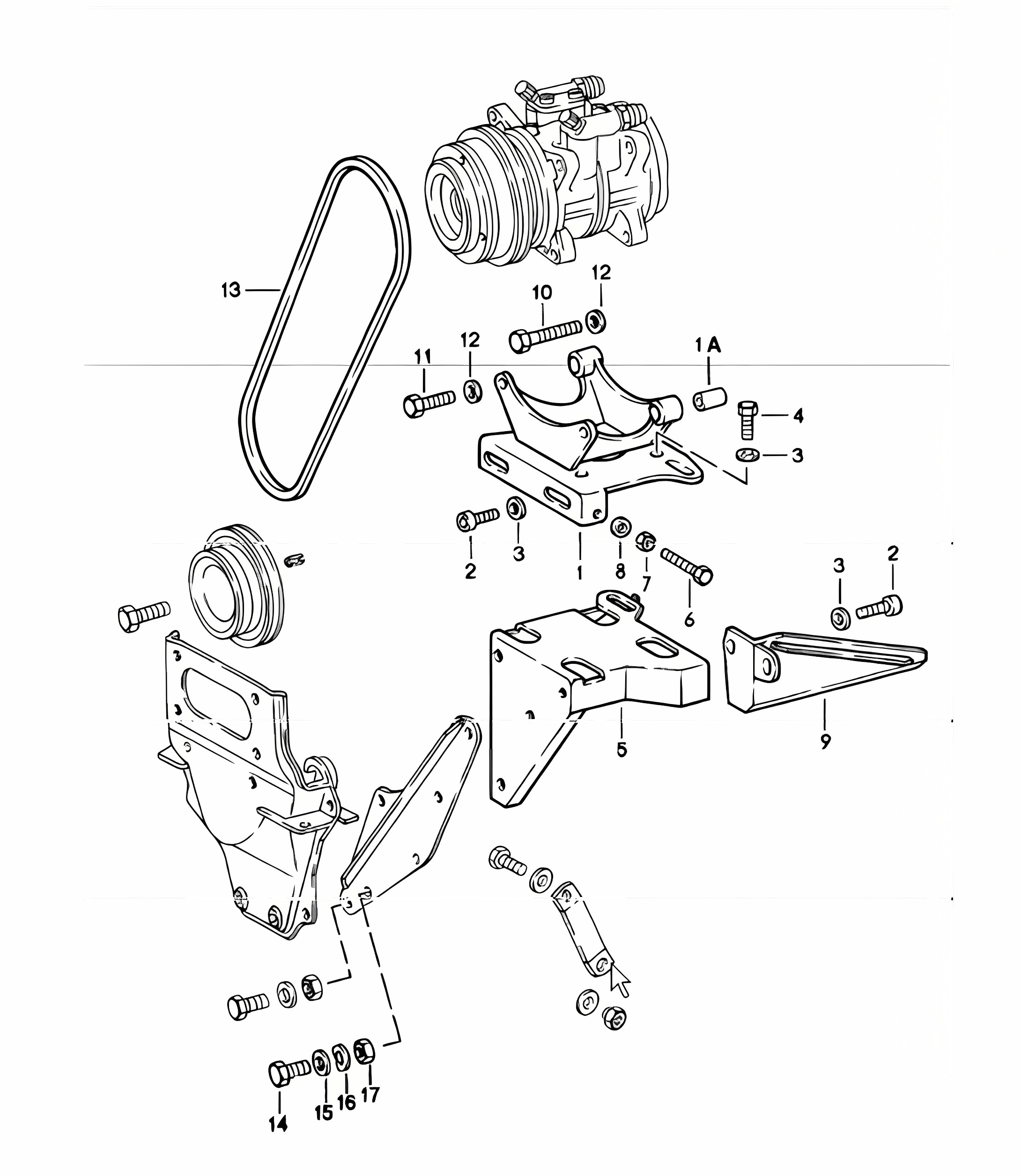 NIPPONDENSO compressor mounting and driving mechanism 911 TURBO 1978-83