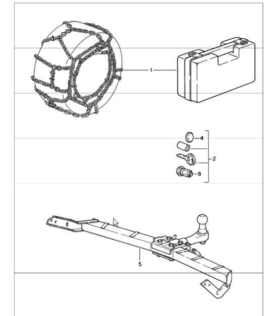Accessories: snow chains, wheel nut, trailer coupling 911 1984-86