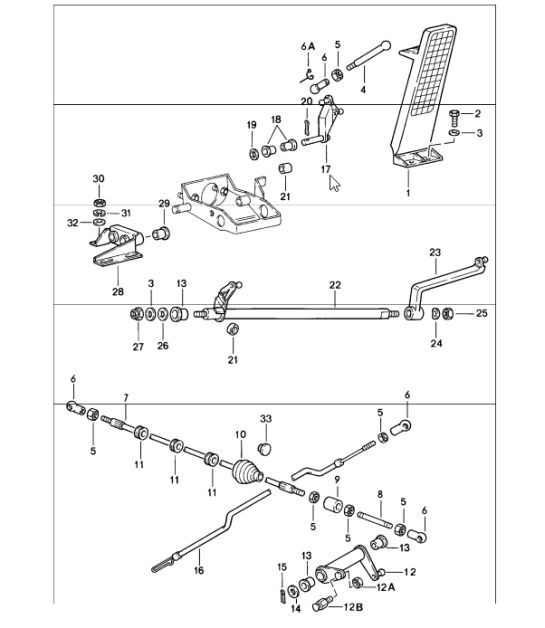 Diagram 702-10 Porsche Macan (95B) MK1 (2014-2018) Sistema a leva manuale, gruppo pedali 