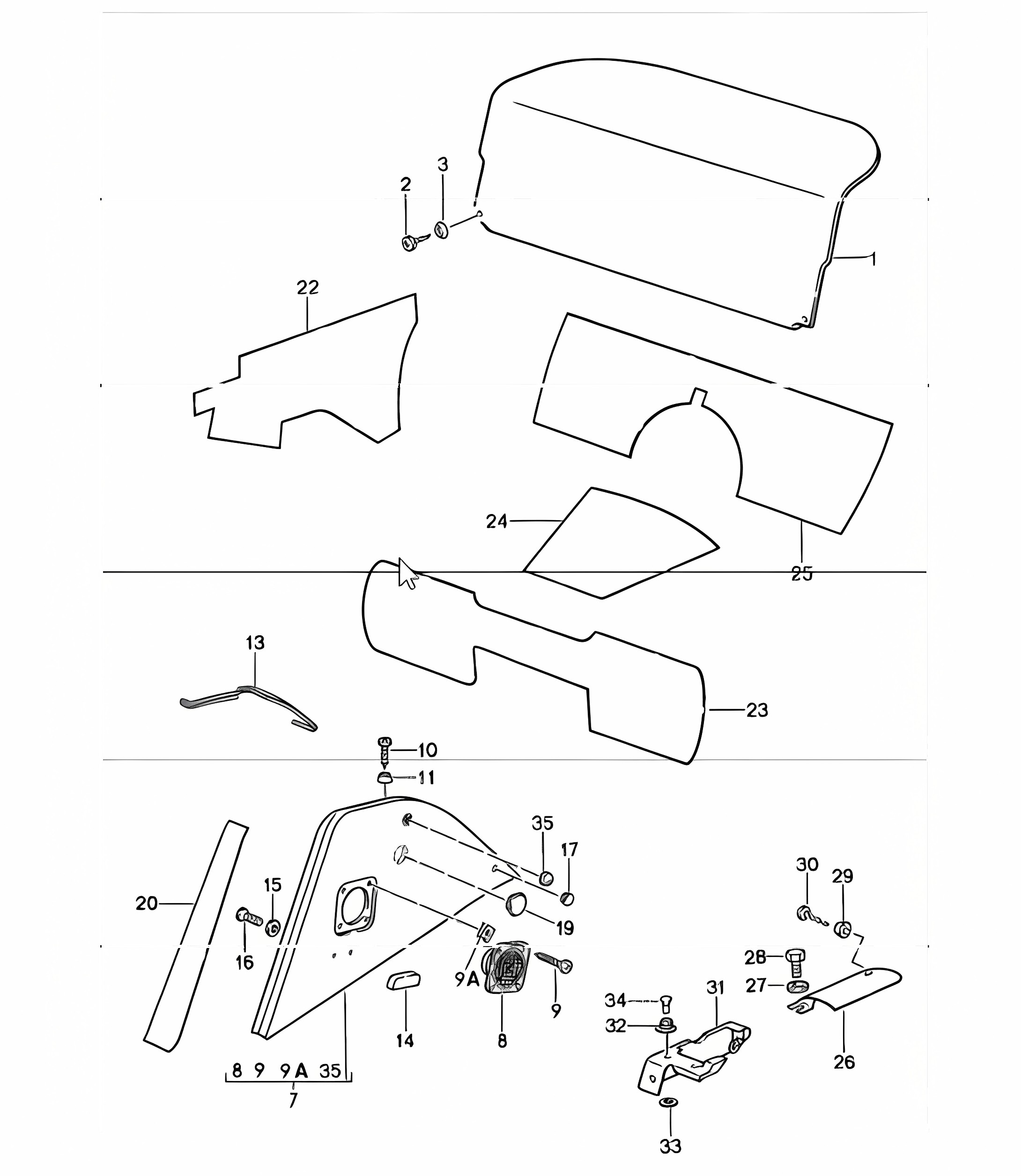 interior equipment rear 911 1984-86 CABRIO