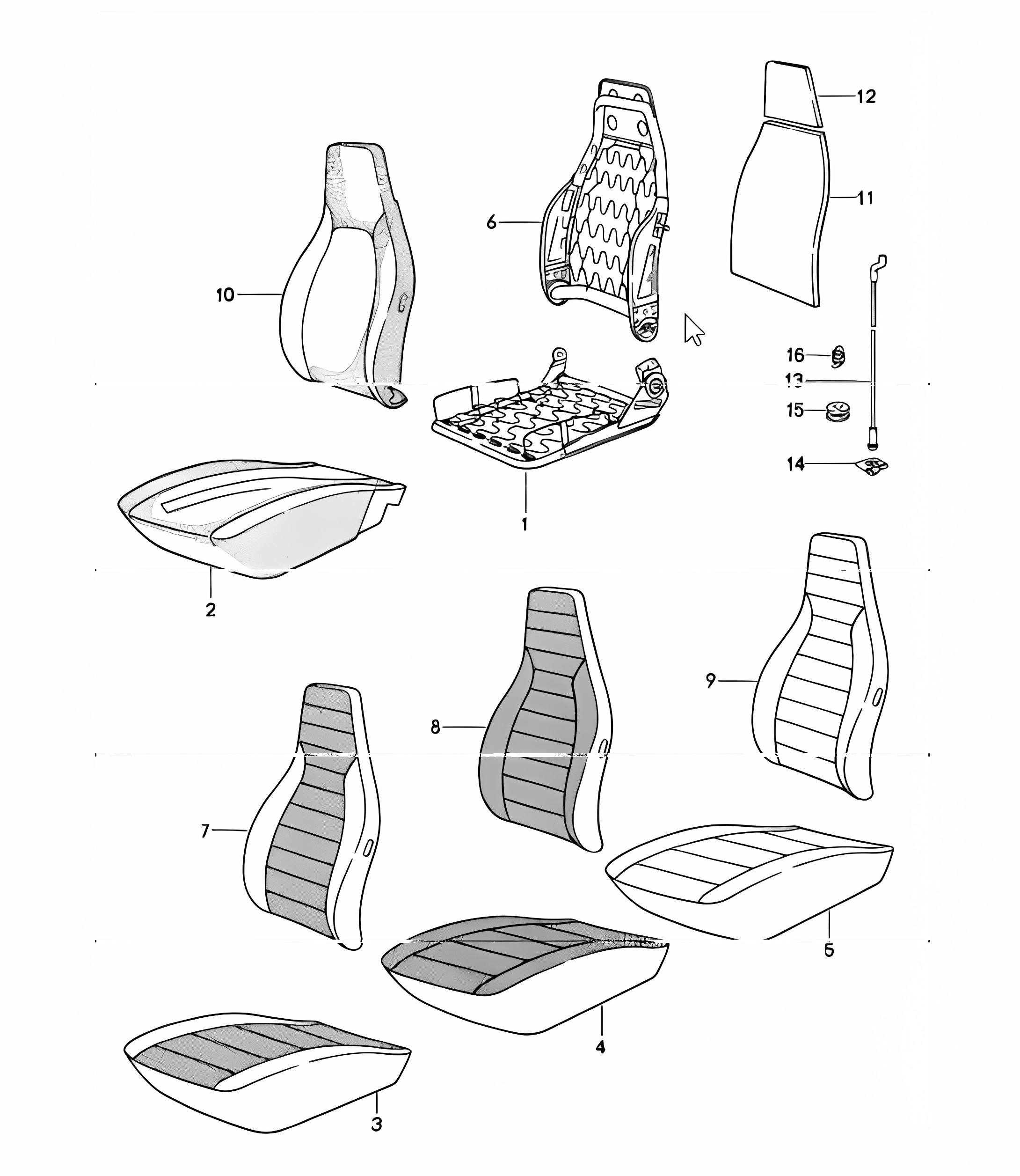 front seat single parts cars 911 UPTO 1984