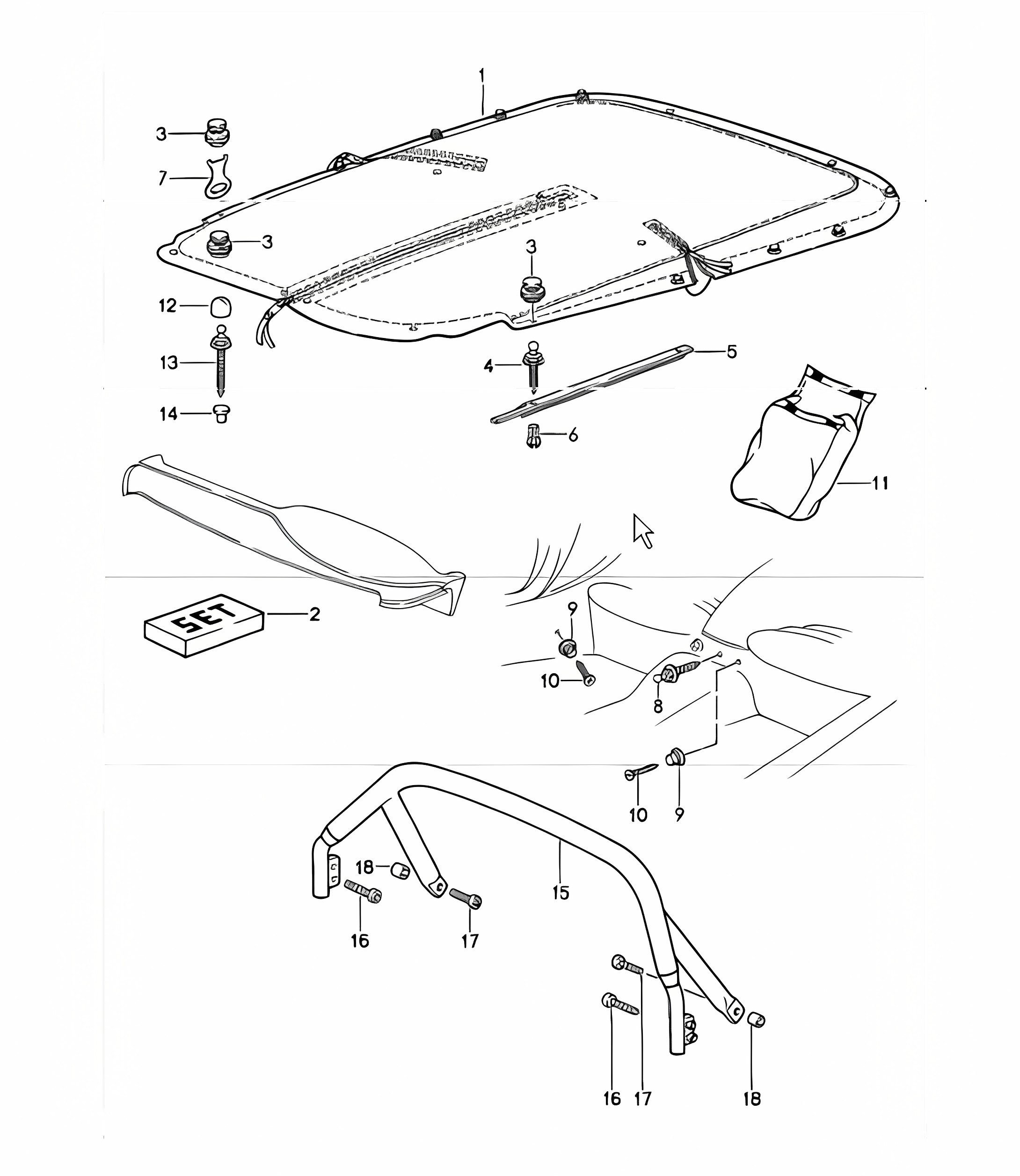tonneau cover, protective bracket 911 1984-86