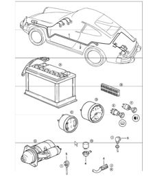 wiring harnesses: passenger compartment, battery-starter cable, boot floor plate 911 1984-86