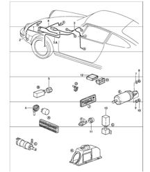 mazos de cables: sistema de lavado de faros, luces indicadoras, bomba de combustible 911 1984-86