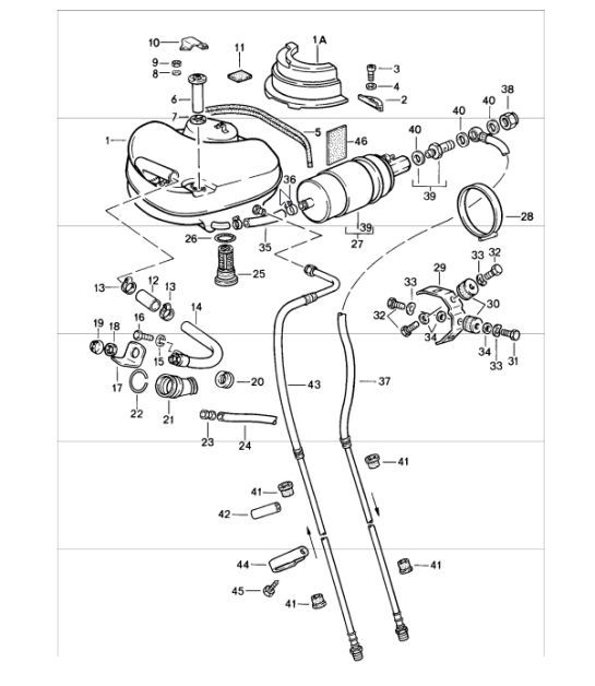 Diagram 201-00 Porsche 911 1984-1986 3.2L Fuel System, Exhaust System