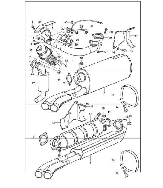 Diagram 202-15 Porsche 964 (911) (1989-1994) Sistema di alimentazione, sistema di scarico