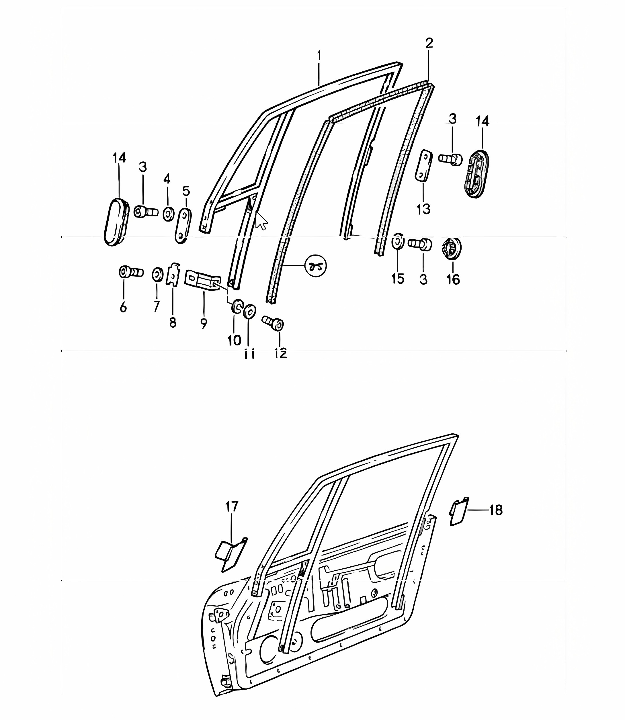 door glass frame 911 COUPE 1987-89